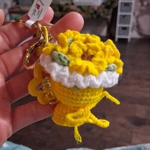 Yellow Crochet Flower Keychain